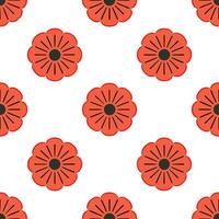 Botanical Garden Poppy Seamless Tile Pattern Various Poppy Species in Natural Reds on White Background for Serene Spaces Perfect for Photo Stock Concepts with Left Side Empty Sp vector