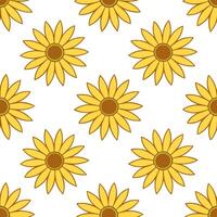 Explore a Botanical Garden Seamless Tile Pattern Featuring Various Sunflower Species in Natural Yellows on White Background Perfect for Serene Spaces in Photo Stock vector