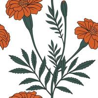 Botanical Garden Marigold Seamless Tile Pattern Various Marigold Species in Natural Oranges on White Background for Serene Spaces Perfect for Photo Stock Concepts with Left Side vector