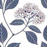 Explore a Botanical Garden Seamless Tile Pattern Featuring Various Hydrangea Species in Natural Blues on a White Background, Ideal for Serene Spaces in Photo Stock. vector