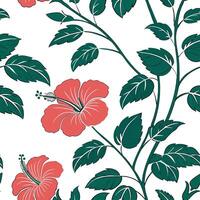Explore a Serene Botanical Garden Seamless Tile Pattern Featuring Various Hibiscus Species in Natural Pinks on a White Background Perfect for Tranquil Spaces in Photo Stock Conce vector