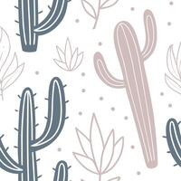 Various Cactus Species in Natural Greens on White Seamless Botanical Garden Tile Pattern for Serene Spaces vector