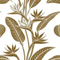 Botanical Bird of Paradise seamless pattern with detailed petals and green stems on white background concept as Detailed botanical Bird of Paradise flowers with lush green stems cr vector