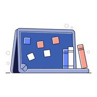Bokeh Whiteboard Session with Bright Markers and Sticky Notes concept as A bokeh background featuring a whiteboard filled with colorful sticky notes and bright markers. The blur em vector