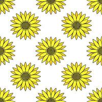 Bohemian sunflower seamless tile pattern with vibrant yellows and intricate details on white background ideal for eclectic spaces vector