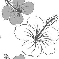 Bohemian hibiscus seamless tile pattern with vibrant pink blooms and intricate leaf details on white background ideal for eclectic spaces vector