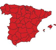 Spain Red map with border of regions outline vector