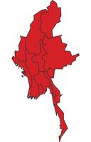 Mayanmar Red map with border of regions outline vector