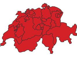 Switzerland Red map with border of regions outline vector
