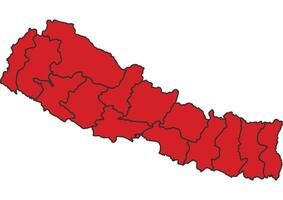 Nepal Red map with border of regions outline vector