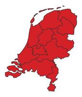 Netherlands Red map with border of regions outline vector