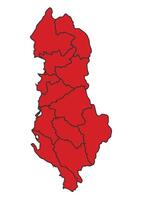 Albania Red map with border of regions outline vector