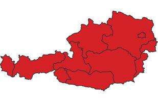 Austria Red map with border of regions outline vector