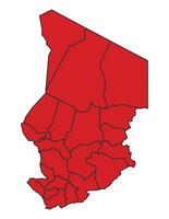 Chad Red map with border of regions outline vector