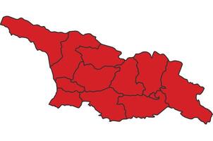 Georgia Red map with border of regions outline vector