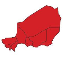 Niger Red map with border of regions outline vector