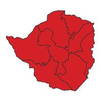 Zimbabwe Red map with border of regions outline vector