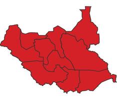 South Sudan Red map with border of regions outline vector