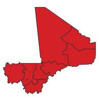 Mali Red map with border of regions outline vector