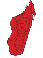 Madagascar Red map with border of regions outline vector