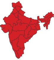 India Red map with border of regions outline vector