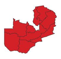 Zambia Red map with border of regions outline vector