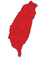 Taiwan Red map with border of regions outline vector