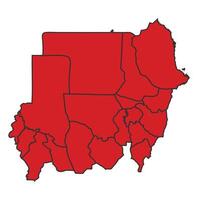 Sudan Red map with border of regions outline vector
