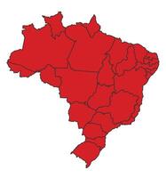 Brazil Red map with border of regions outline vector