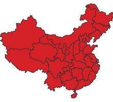 China Red map with border of regions outline vector