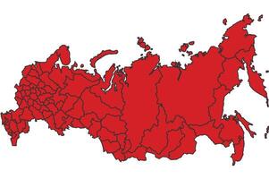 Russia Red map with border of regions outline vector