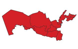 Uzbekistan Red map with border of regions outline vector