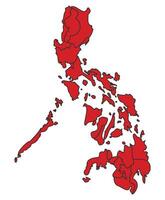 Philippines Red map with border of regions outline vector