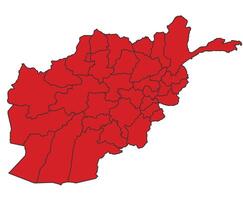 Afghanistan Red map with border of regions outline vector
