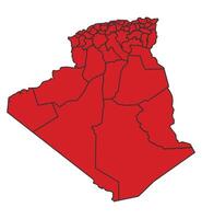 Algeria Red map with border of regions outline vector