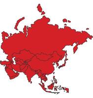 Asia Red map with border of regions outline vector