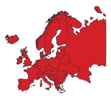Europe Red map with border of regions outline vector