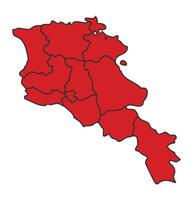Armenia Red map with border of regions outline vector