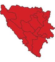 Bosnia Red map with border of regions outline vector