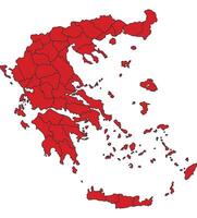 Greece Red map with border of regions outline vector
