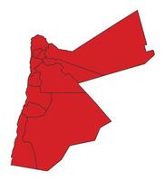 Jordan Red map with border of regions outline vector