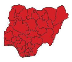 Nigeria Red map with border of regions outline vector