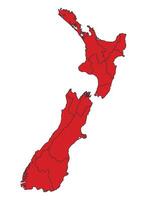 New Zealand Red map with border of regions outline vector