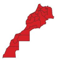 Morocco Red map with border of regions outline vector