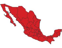 Mexico Red map with border of regions outline vector