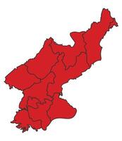 North Korea Red map with border of regions outline vector