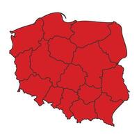 Poland Red map with border of regions outline vector
