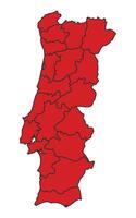 Portugal Red map with border of regions outline vector