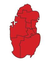Qatar Red map with border of regions outline vector