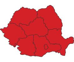 Romania Red map with border of regions outline vector